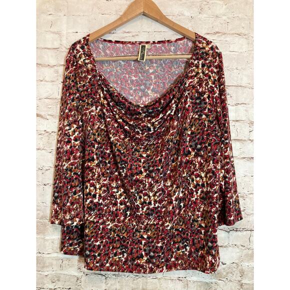 Julian Taylor Top Womens 20W Red & Rust Animal Print Cowl Neck Stretch Plus - Picture 1 of 13